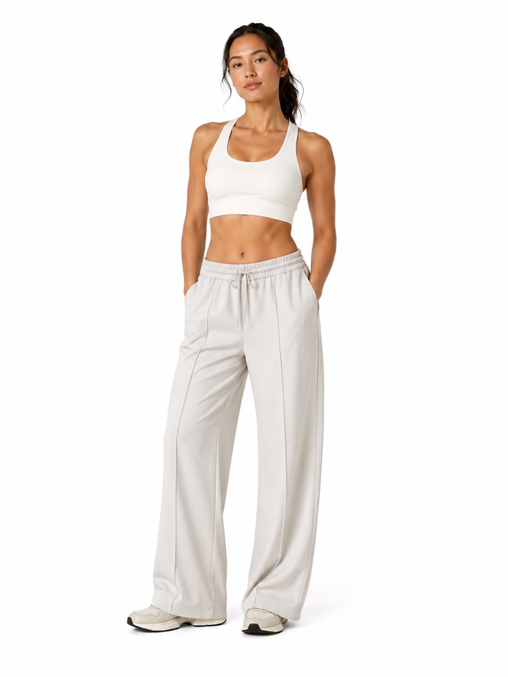 Athleta Cream Wide Leg Pull On Lounge Travel Pants Tall L/T Athleisure